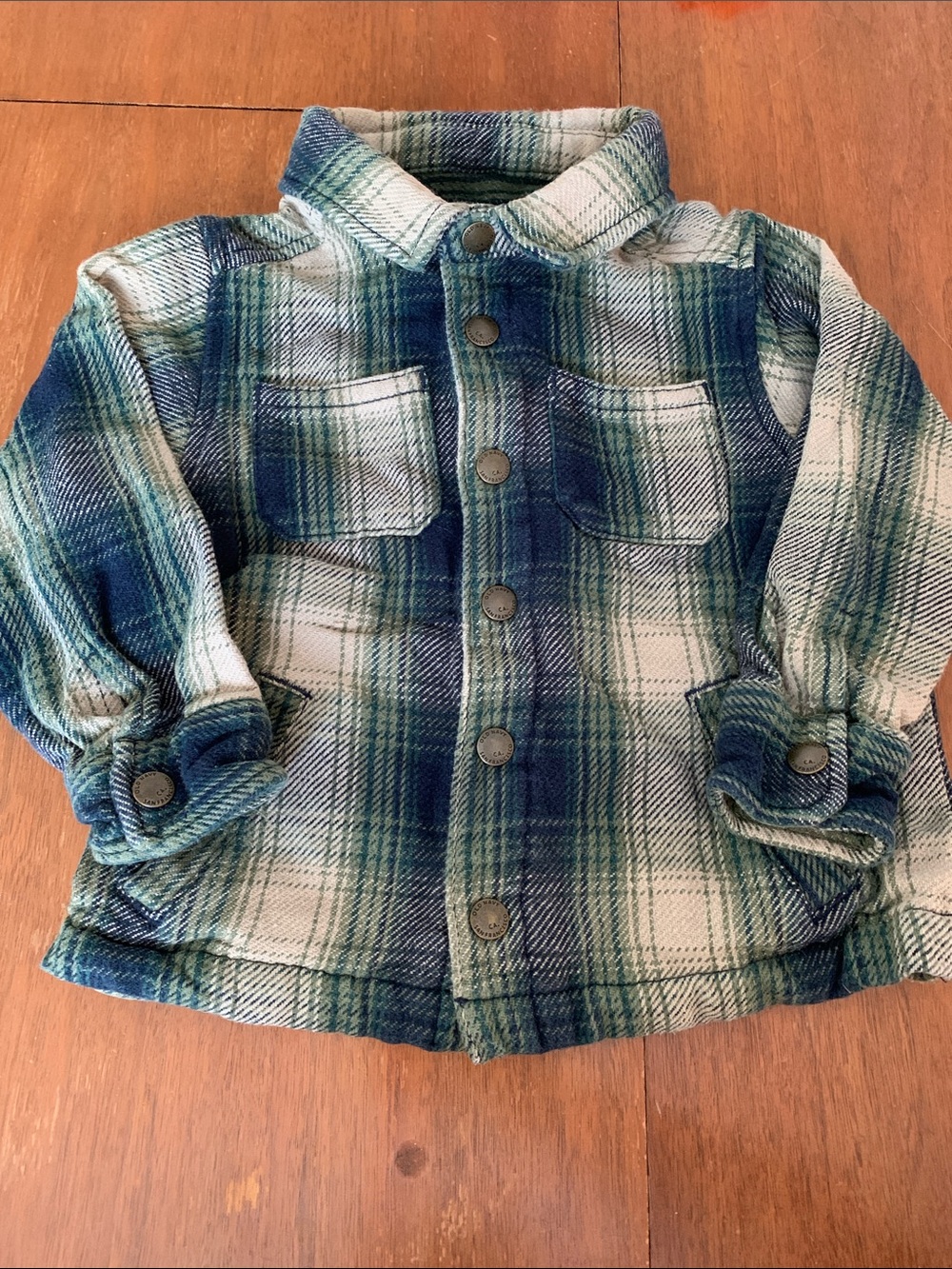🫐3/$30 Old Navy Blue and Green Plaid Button-Front Shirt Jacket size 3T